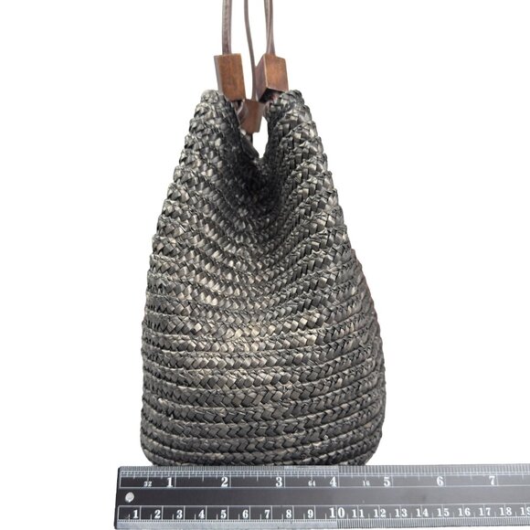 Charter Club Classics Woven Straw Shoulder Bag Black Wooden Bead Handles accents - Picture 10 of 10